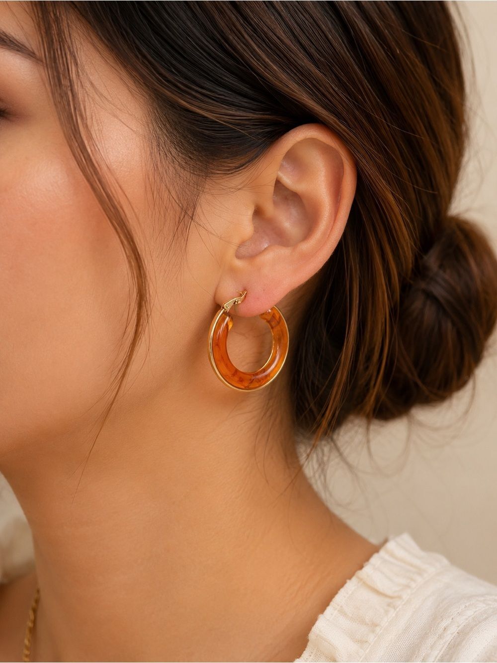 Marbled Acrylic Hoop Earrings with Gold Plated Stainless Steel Hypoallergenic - Picture 2 of 4